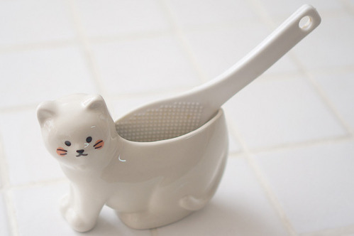 귀여운 고양이 모양의 썬아트 고양이 밥주걱받침-화이트