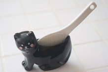 귀여운 고양이 모양의 썬아트 고양이 밥주걱받침-블랙